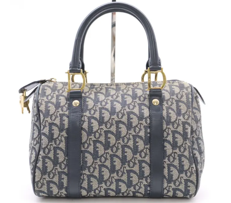 Christian Dior Trotter Bowling Handbag en Lona y Piel Azul Marino