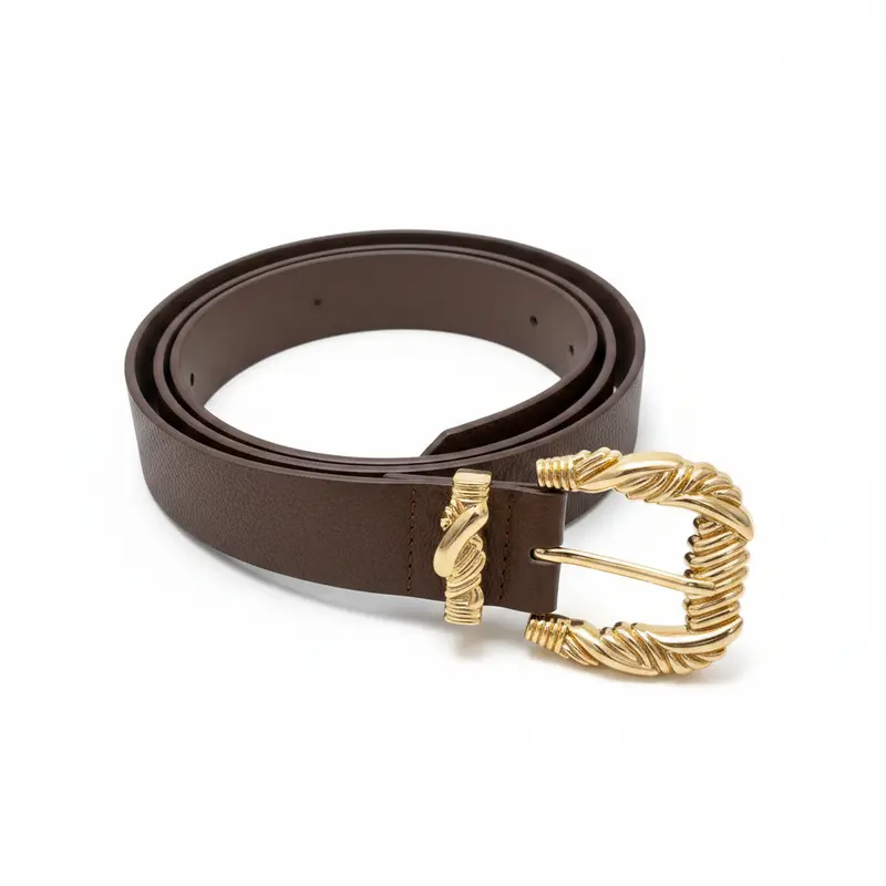 Cinturón mujer chocolate con hebilla ornamentada oro