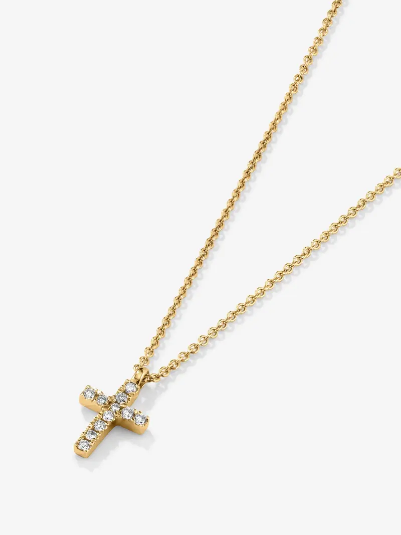 Colgante cadena cruz en oro amarillo de 18K con diamantes