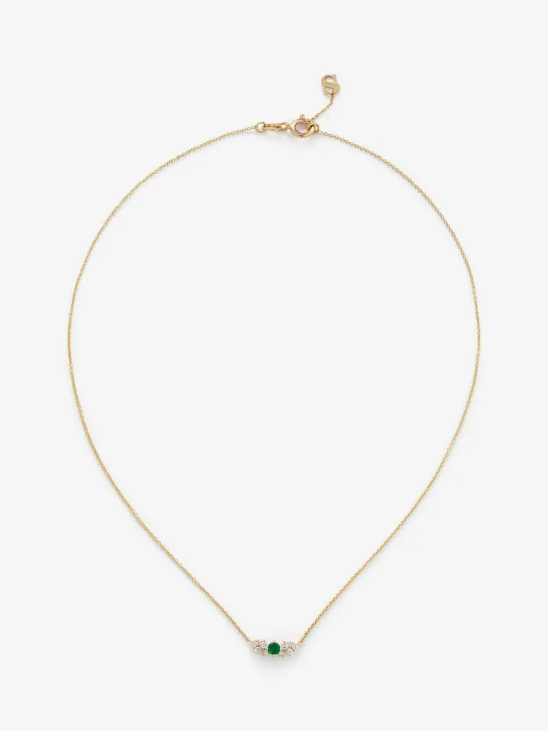 Colgante cadena de oro amarillo de 18K con esmeralda y diamantes