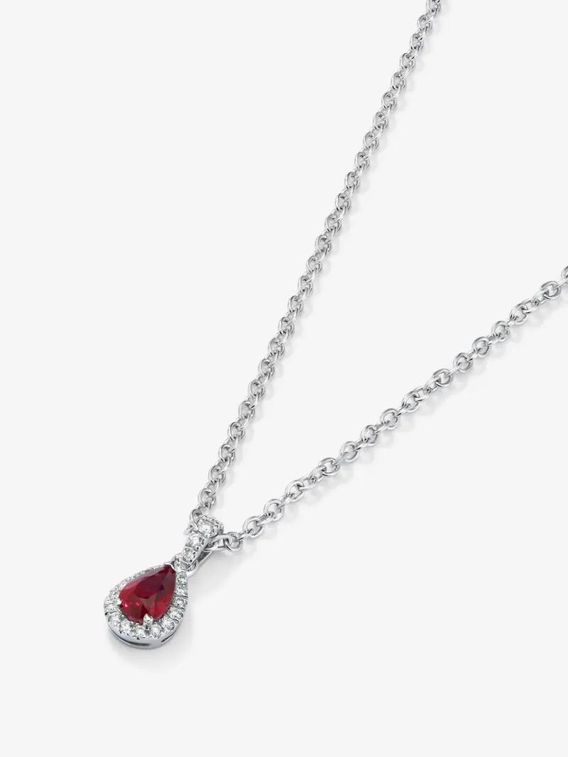 Colgante cadena de oro blanco con rubí y diamantes