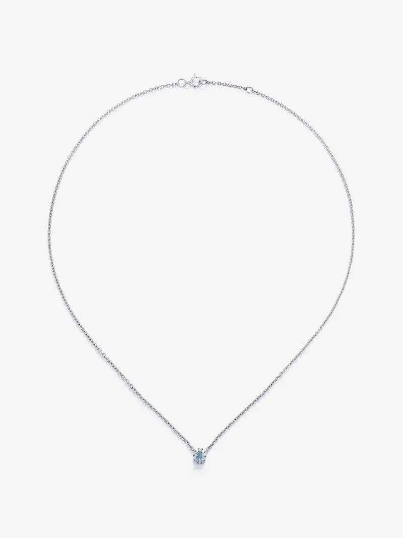 Colgante cadena de oro blanco de 18K con aguamarina y diamante