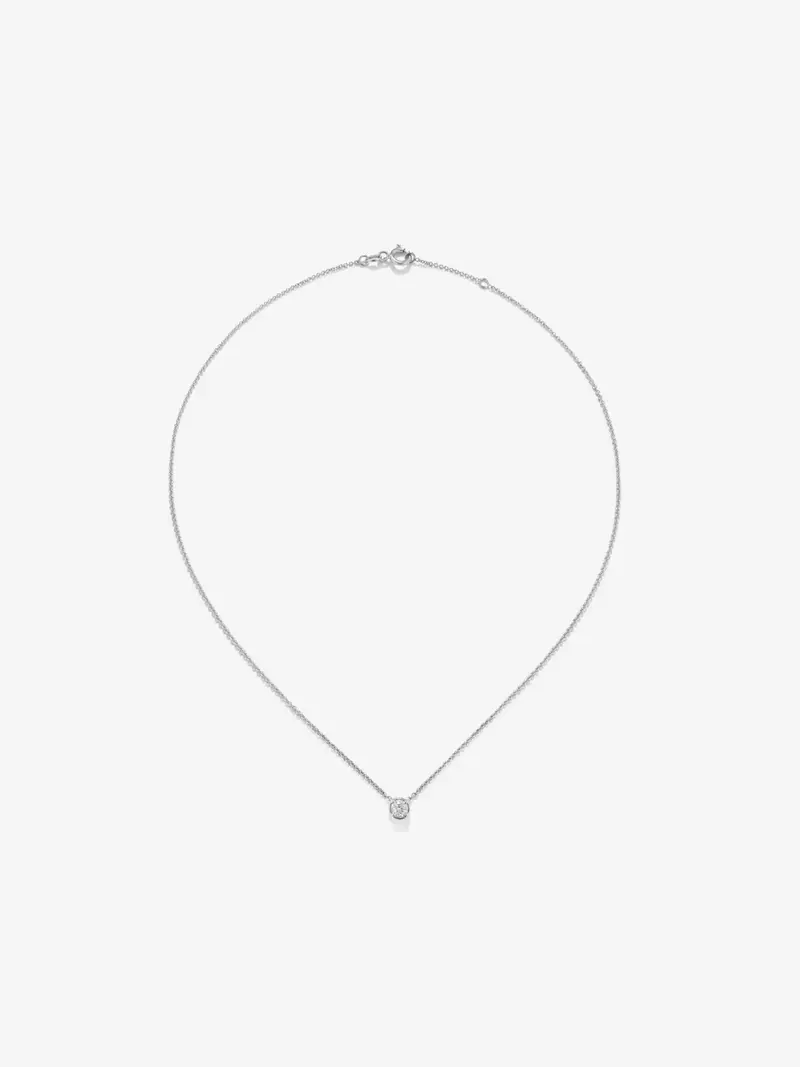 Colgante cadena de oro blanco de 18K con diamante solitario