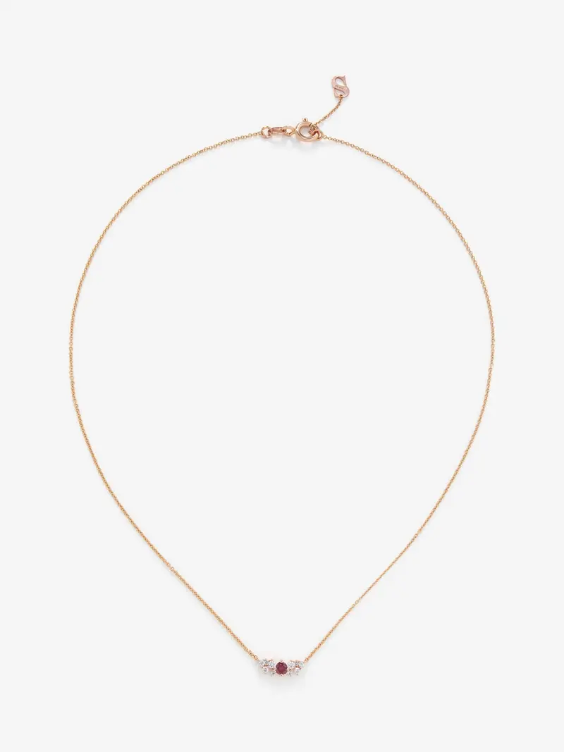 Colgante cadena de oro rosa de 18K con rubí y diamantes