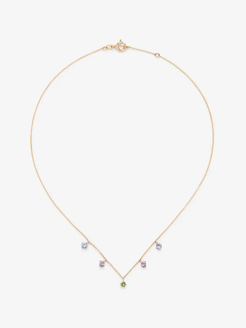 Colgante cadena de oro rosa de 18K y zafiro multicolor
