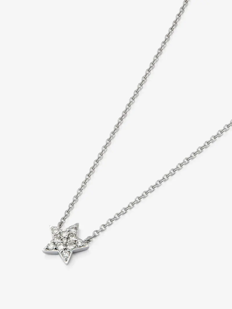 Colgante cadena estrella de oro blanco de 18K de diamantes en pavé