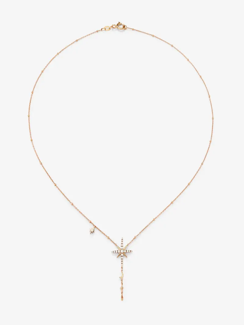 Colgante cadena largo con estrella de oro rosa de 18K con diamantes