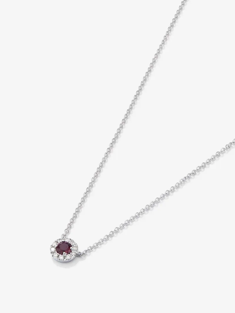 Colgante cadena orla de oro blanco de 18K con rubí y diamante