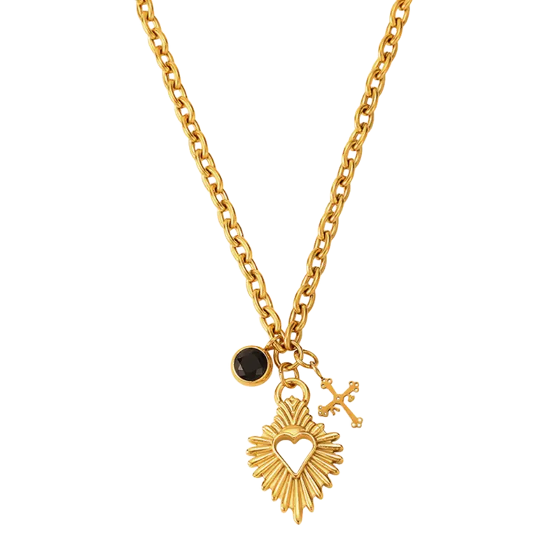 Colgante Corazón y Cruz oro