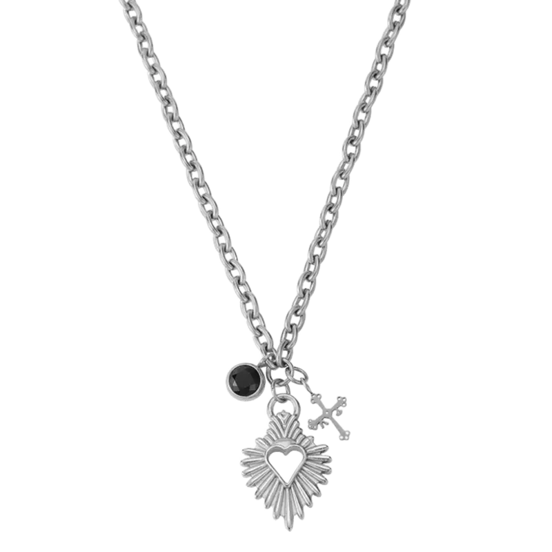 Colgante Corazón y Cruz plata