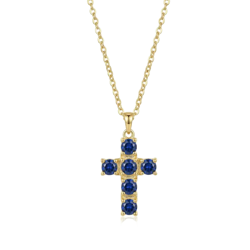 Colgante Cruz con piedras azules