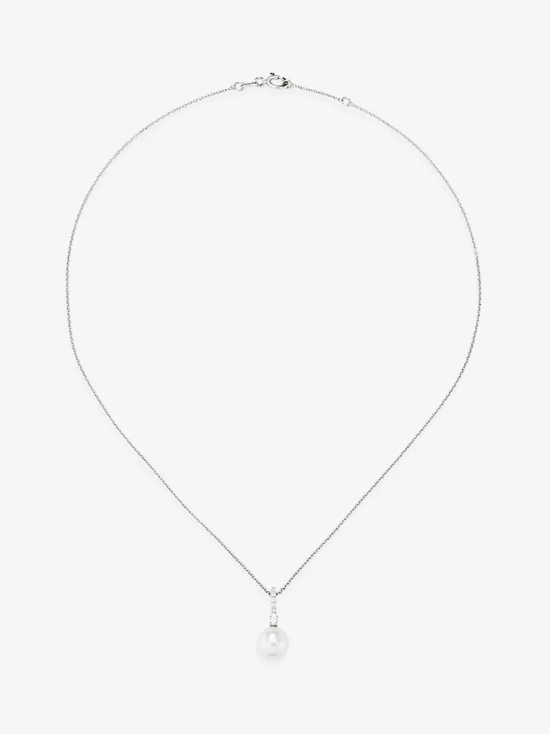 Colgante de cadena de oro blanco de 18k con aro en diamante y perla australiana de 8,5 mm