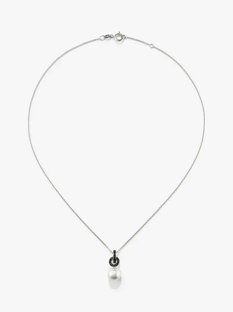 Colgante de cadena de plata 925 con aro en espinela y perla akoya de 9,5 mm