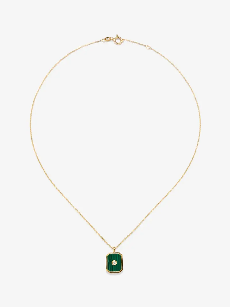Colgante de oro amarillo con diamante y malaquita verde