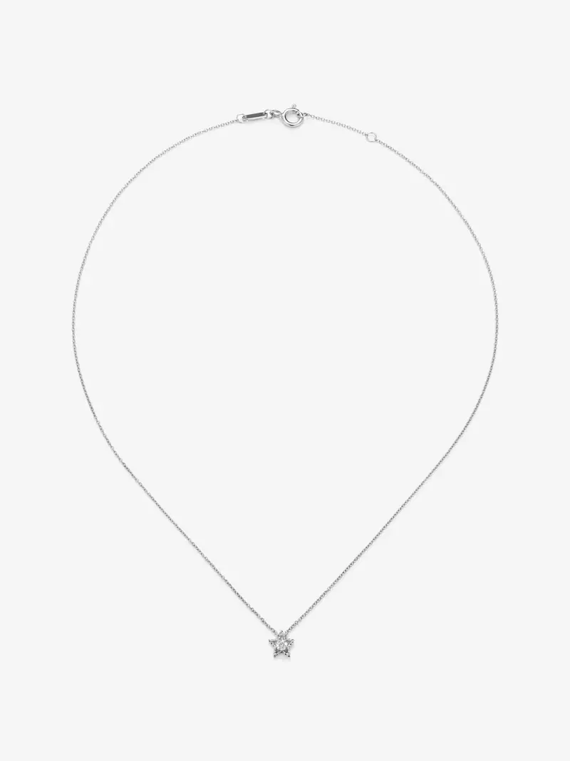 Colgante de oro blanco de 18K con diamante blanco en talla brillante de 0,1 cts y forma de estrella