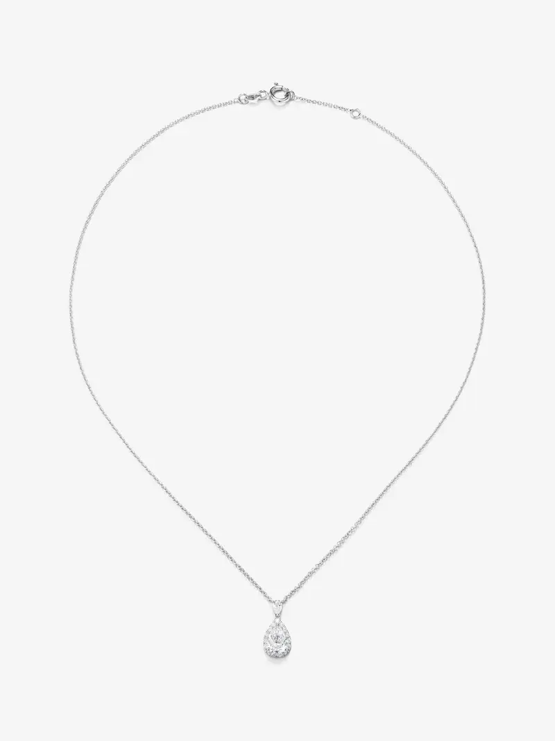 Colgante de oro blanco de 18K con diamantes blancos en talla pera y brillante de 1 cts