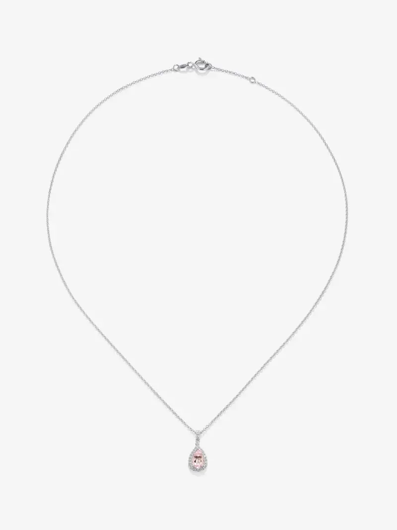 Colgante de oro blanco de 18K con morganita  rosa en talla pera de 0,79 y diamantes en talla brillante