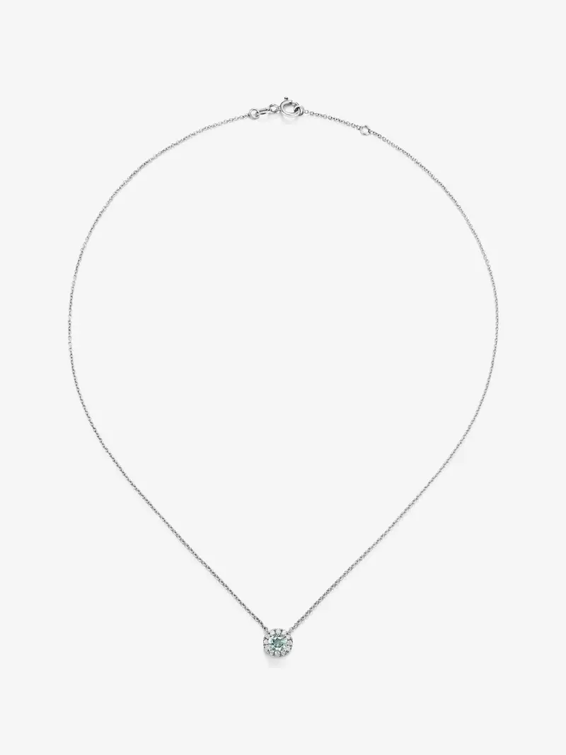 Colgante de oro blanco de 18K con una amatista verde y diamantes