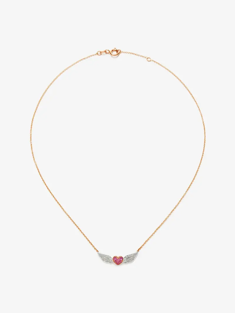 Colgante de oro blanco y oro rosa de 18kt con diamantes y zafiros