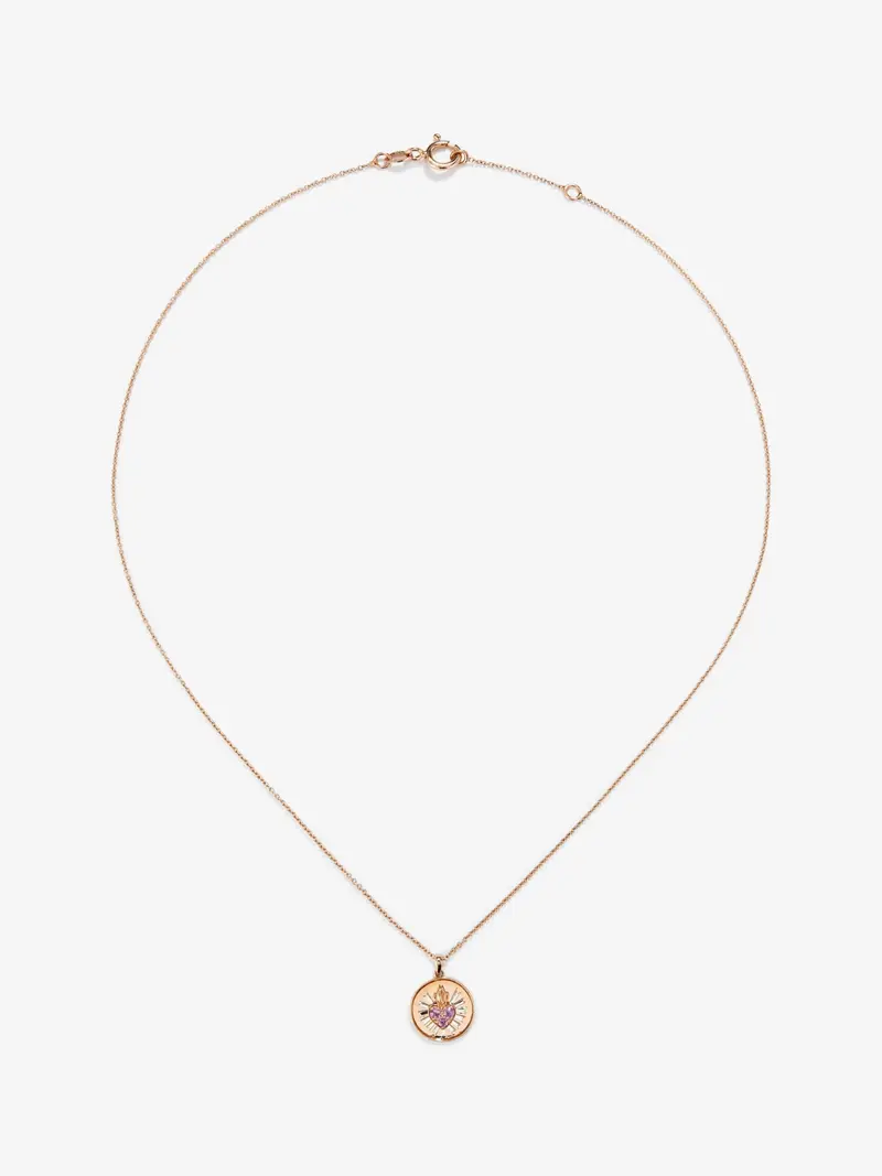 Colgante de oro blanco y rosa de 18K con 3 zafiros rosas en talla brillante con un total de 0,15 cts