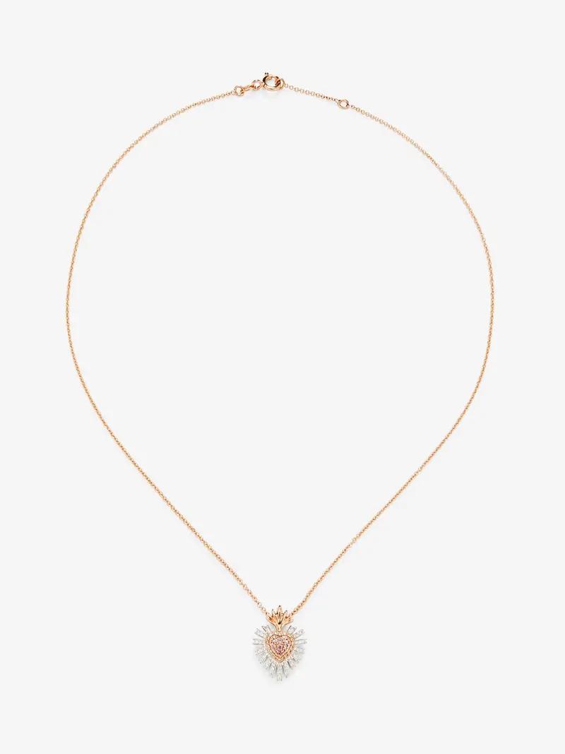 Colgante de oro blanco y rosa de 18K con zafiros rosas, diamantes blancos y diamantes marrones en talla brillante con un total de 0,27 cts
