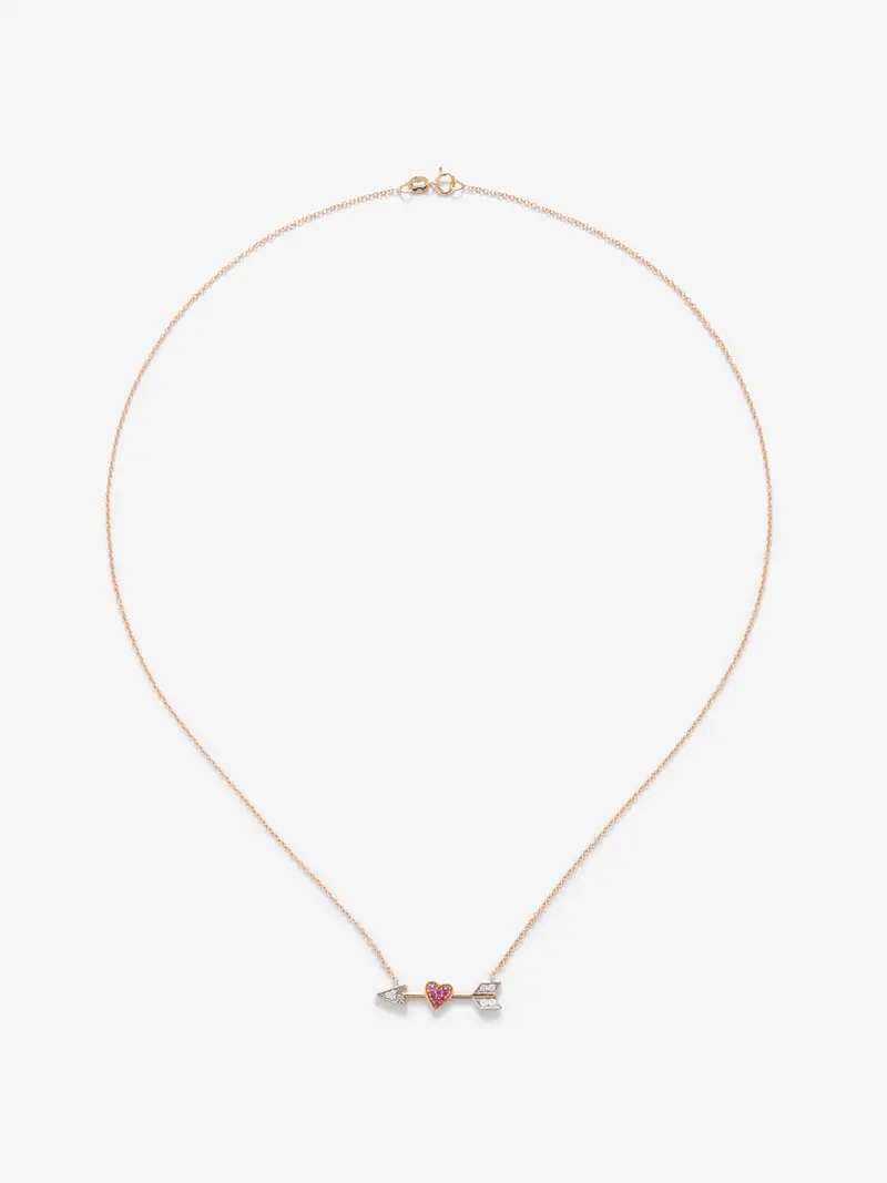 Colgante de oro rosa y oro blanco de 18kt con diamantes y zafiros