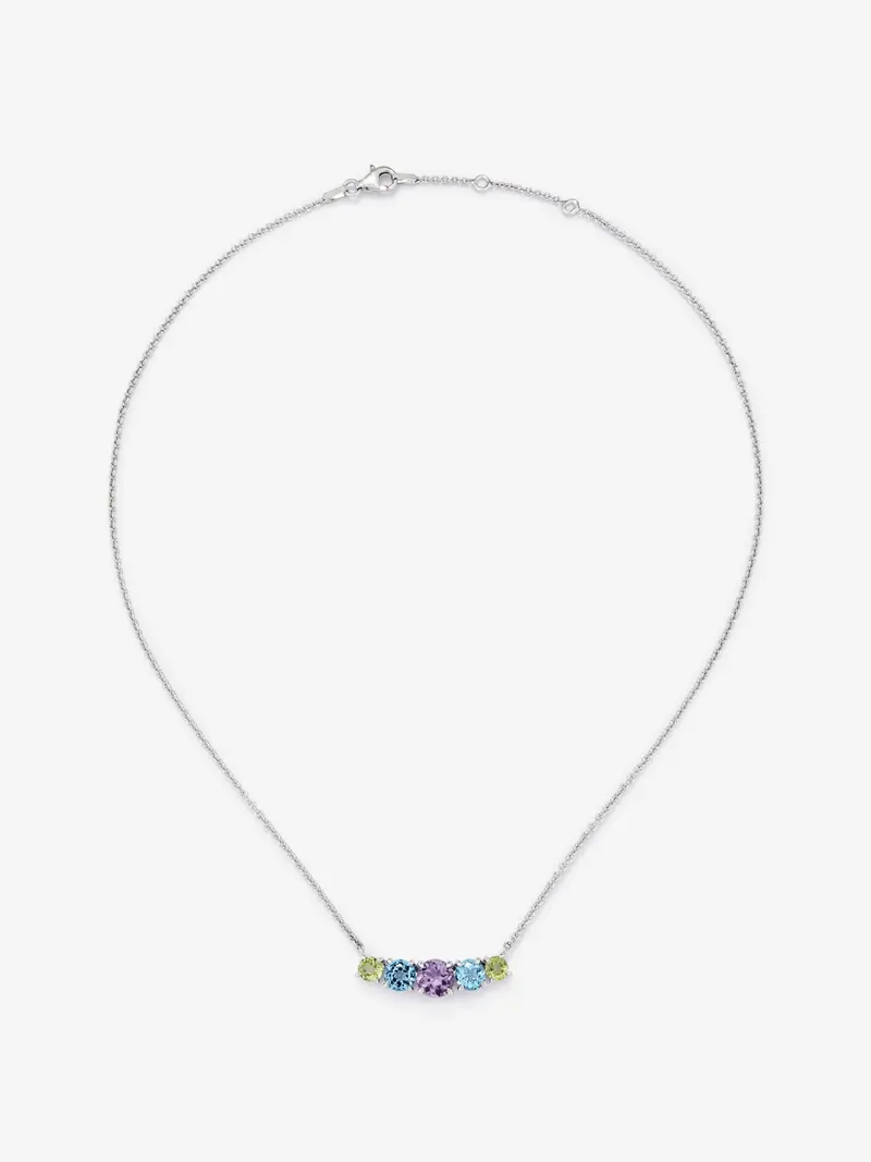 Colgante de plata 925 con amatista morada, topacios azul swiss y peridotos