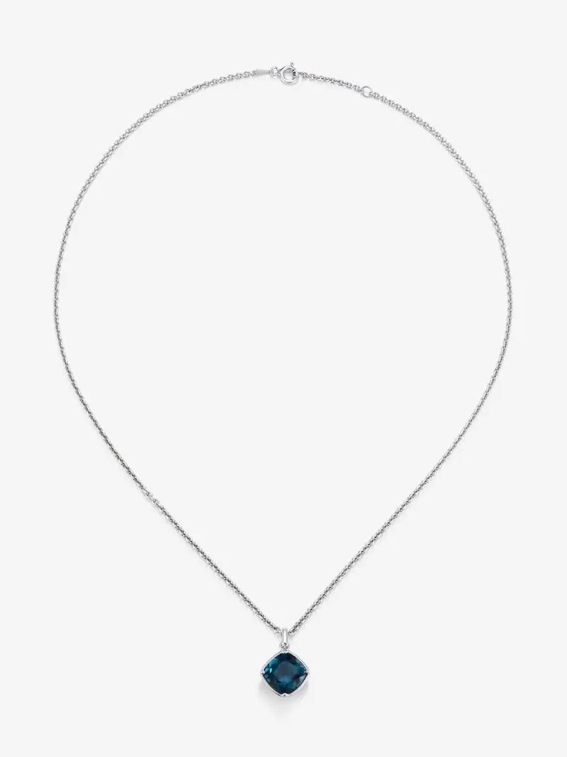 Colgante de plata 925 con topacio azul london en talla cushion