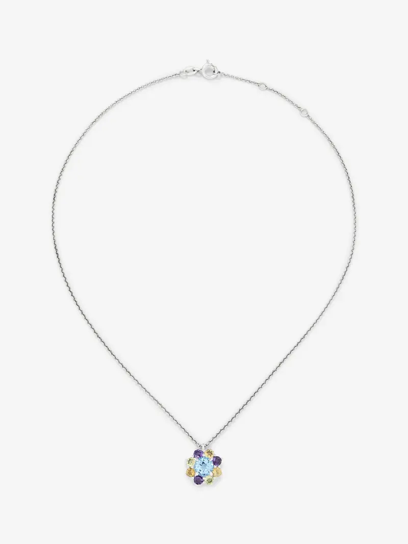 Colgante de plata 925 con topacios, amatistas, cuarzos y peridotos en talla brillante