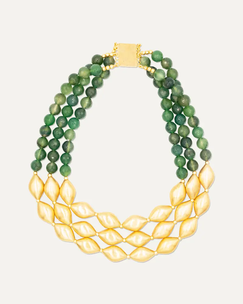 Colgante Dorado Trinity Onix Verde