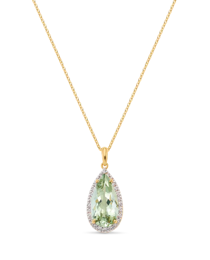 Colgante Drop cuarzo verde, plata dorada