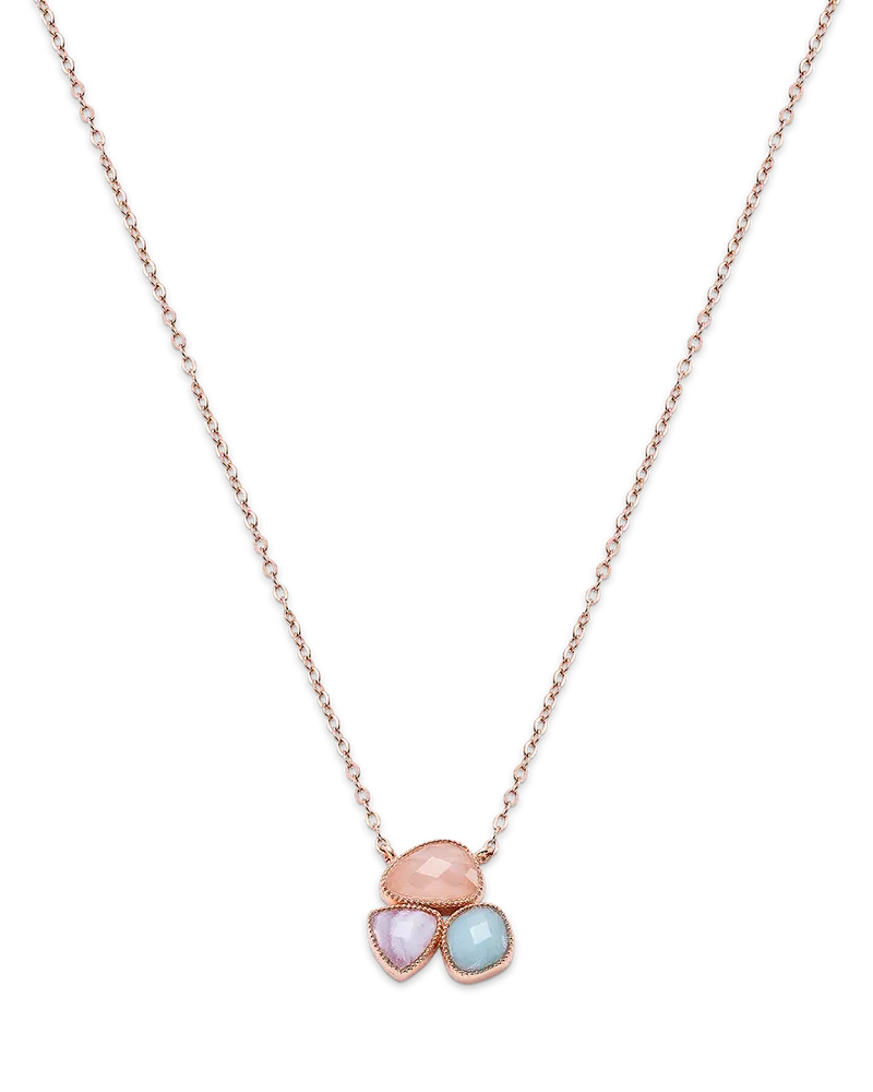 Colgante Flora calcedonia, amazonita, cuarzo rosa, plata rosa