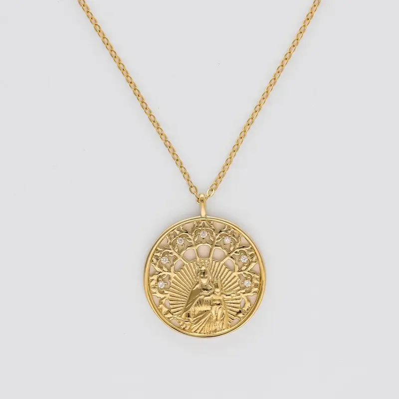 Colgante Medalla Virgen del Carmen plata de ley 925 bañada en oro 18K