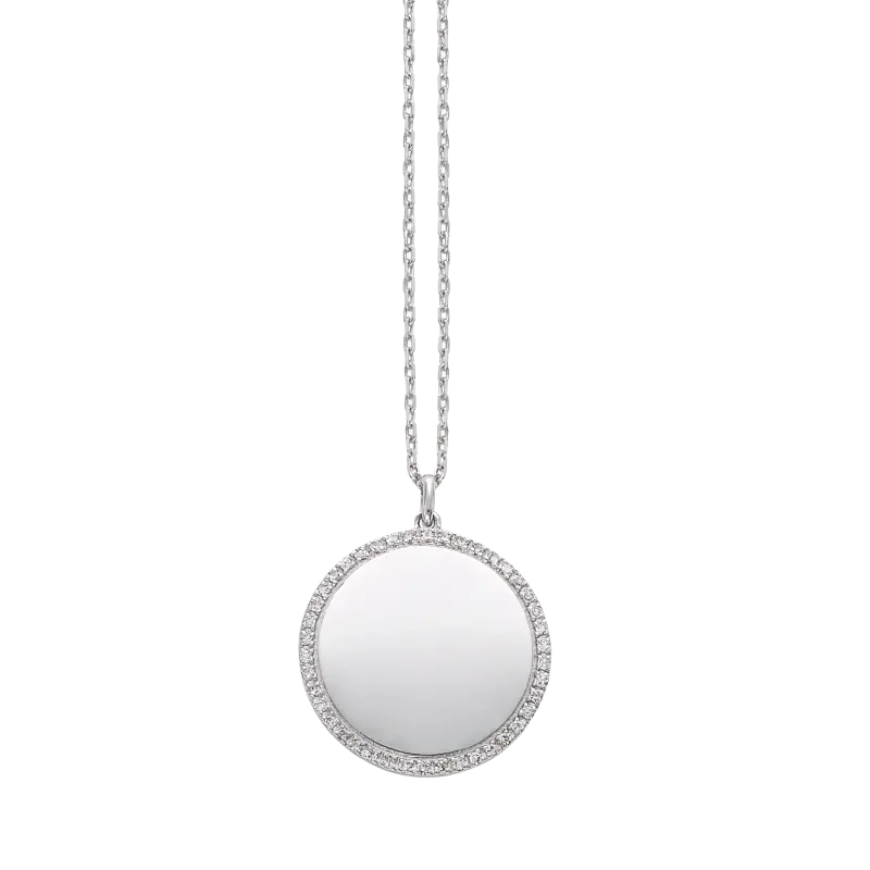 Colgante Nameplate Round oro blanco y diamantes