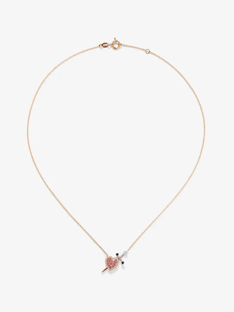 Colgante oro rosa y oro blanco de 18kt con diamantes y zafiros