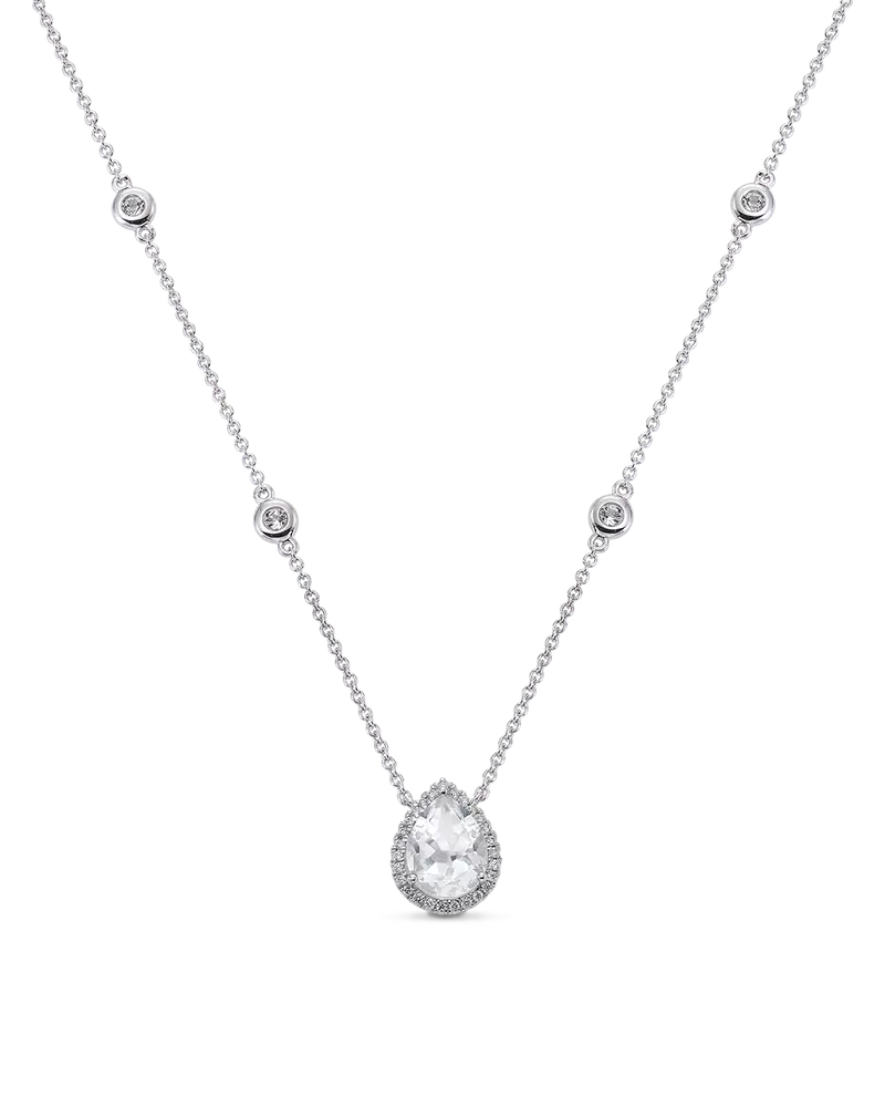 Colgante Victoria Drop topacio blanco y diamantes, oro blanco