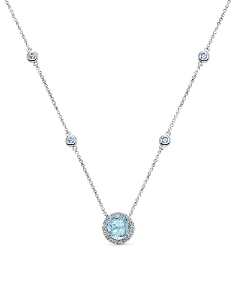Colgante Victoria Round Topacio azul y diamantes, oro blanco