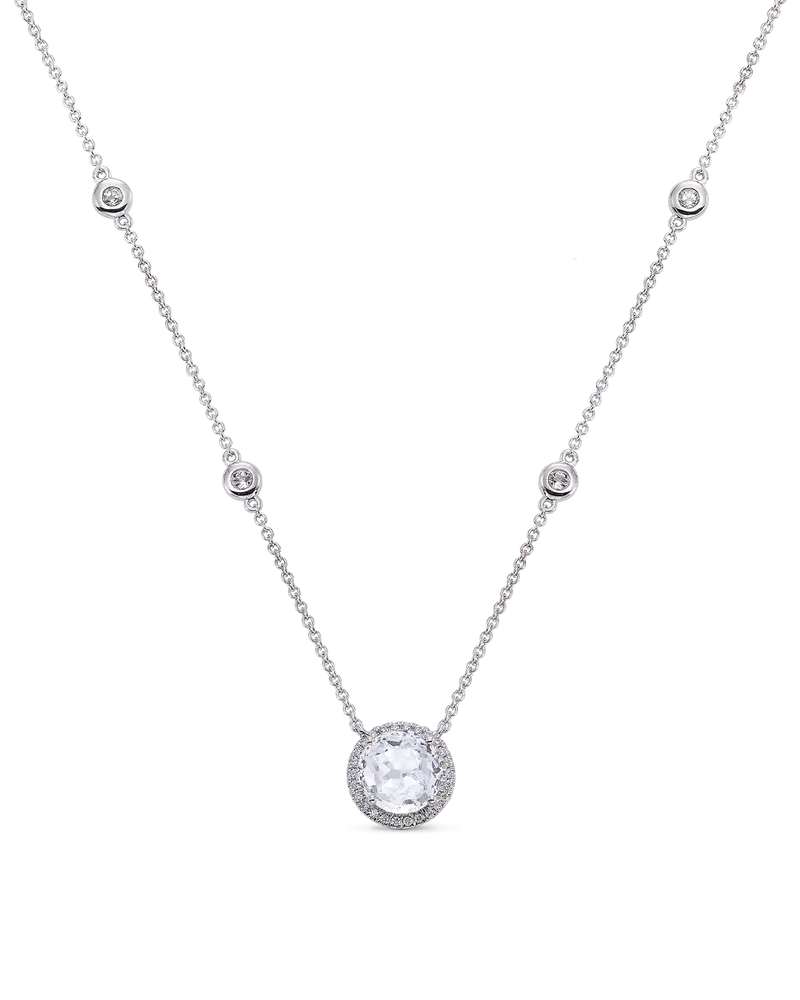 Colgante Victoria Round topacio blanco y diamantes, oro blanco