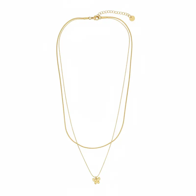 Collar acero con doble cadena y dijes con diferentes formas