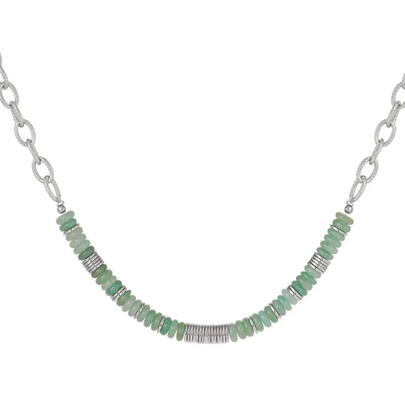 Collar acero cuentas colorido verde