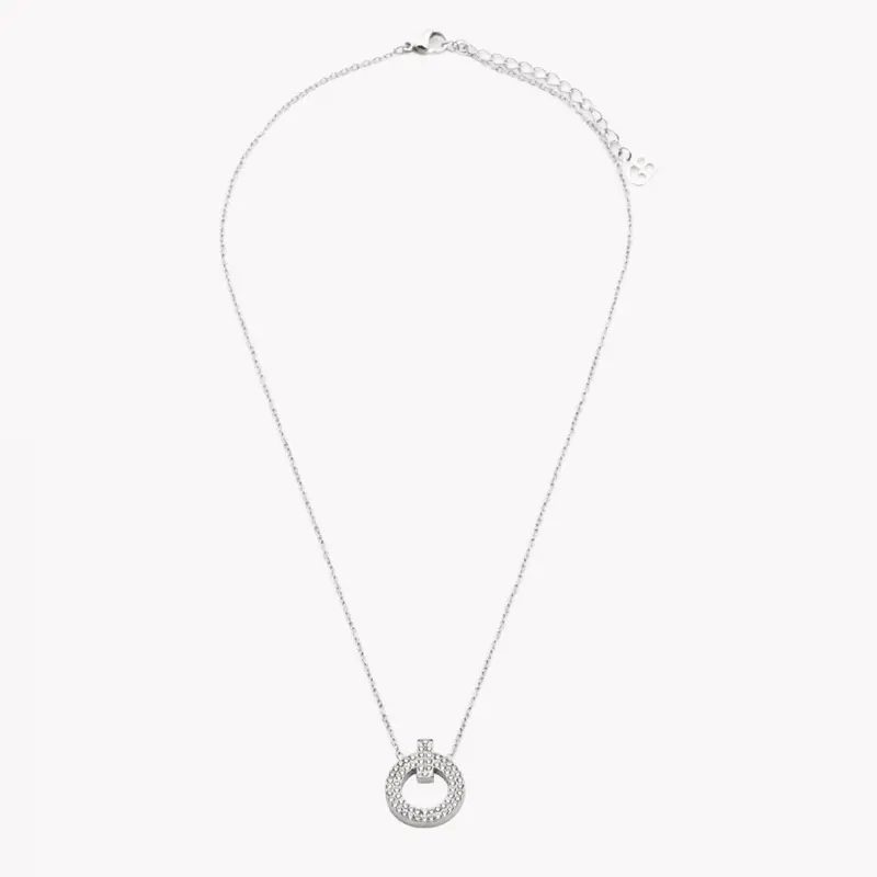 Collar acero inoxidable círculo plata con circonitas brillantes