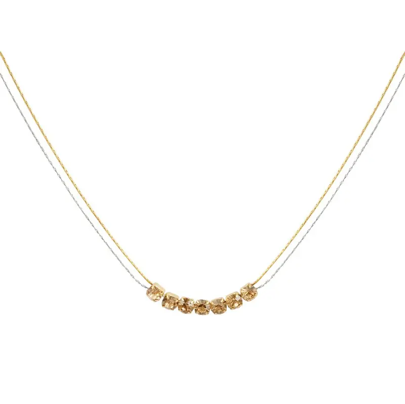Collar acero inoxidable con cristales beige acabado oro y plata