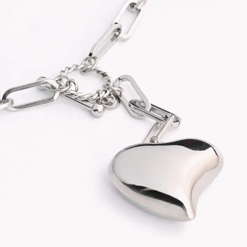 Collar acero inoxidable corazón completo acabado plata