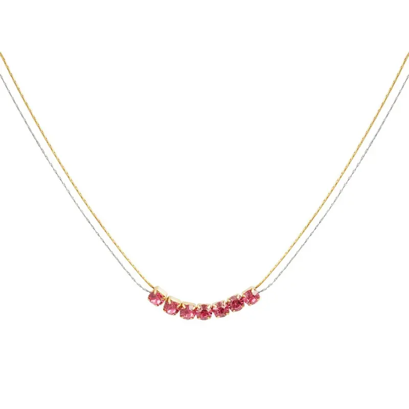 Collar acero oro plata con piedras rosas