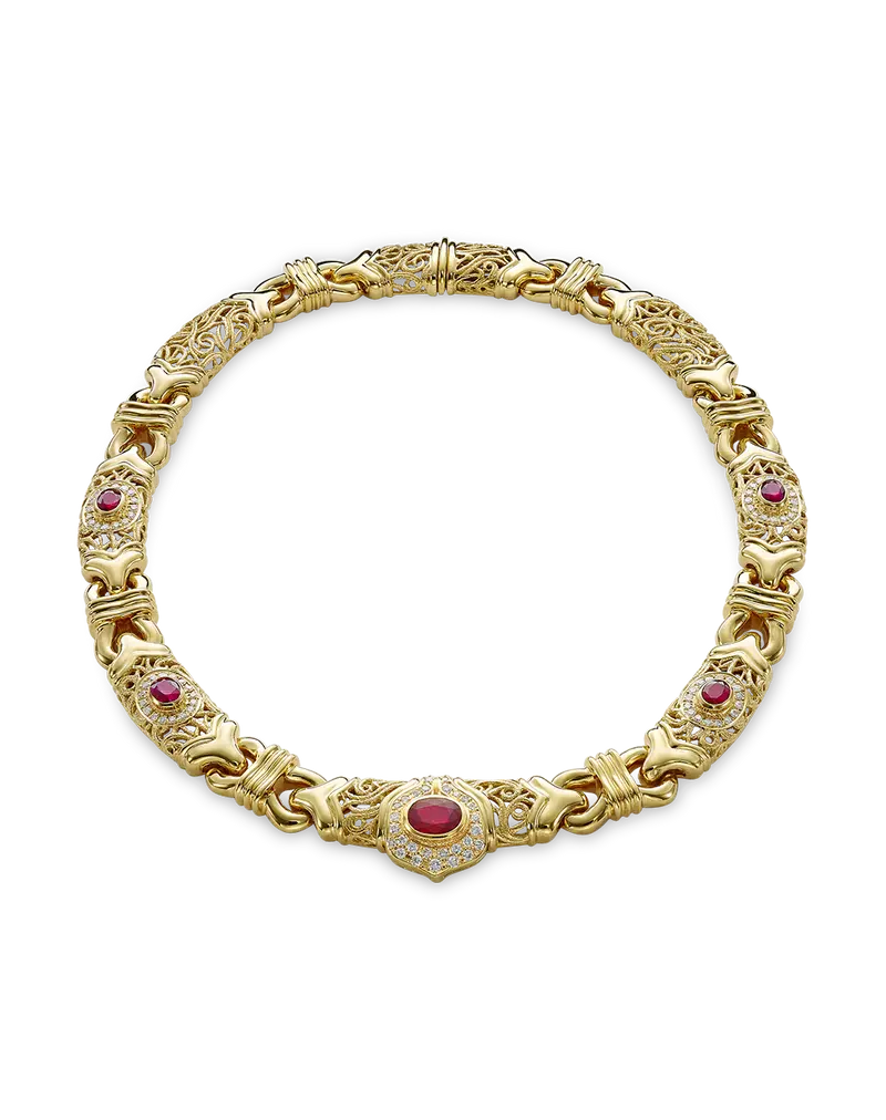 Collar Andalusí rubíes y diamantes, oro