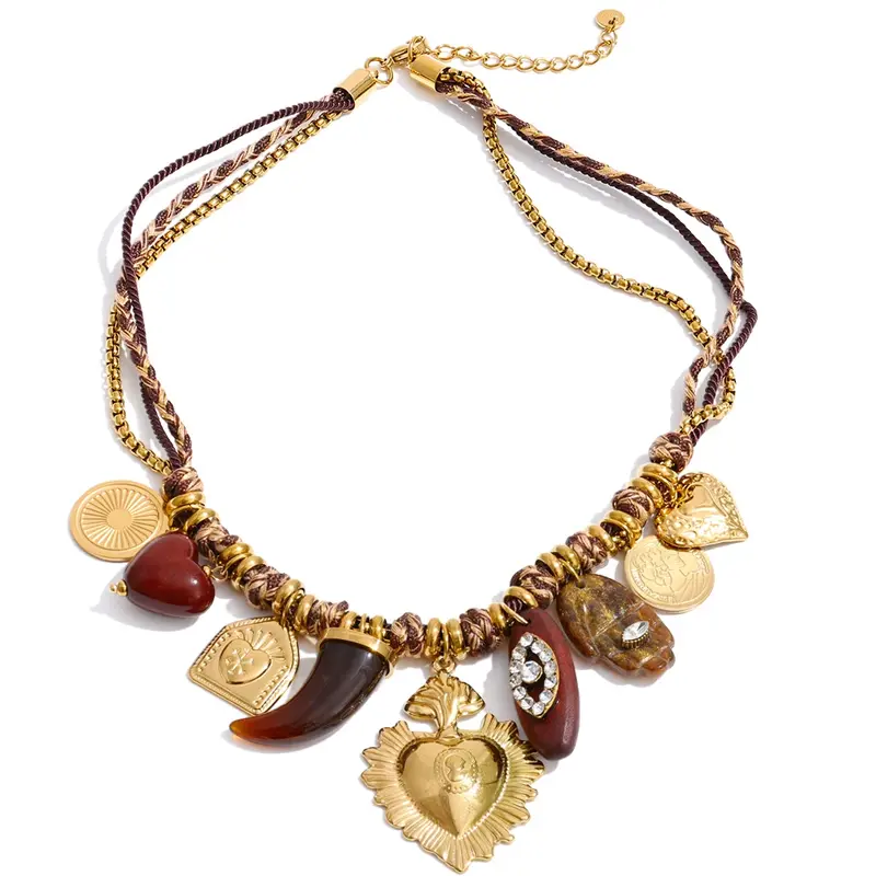 Collar artesanal de resina trenzada de acero inoxidable