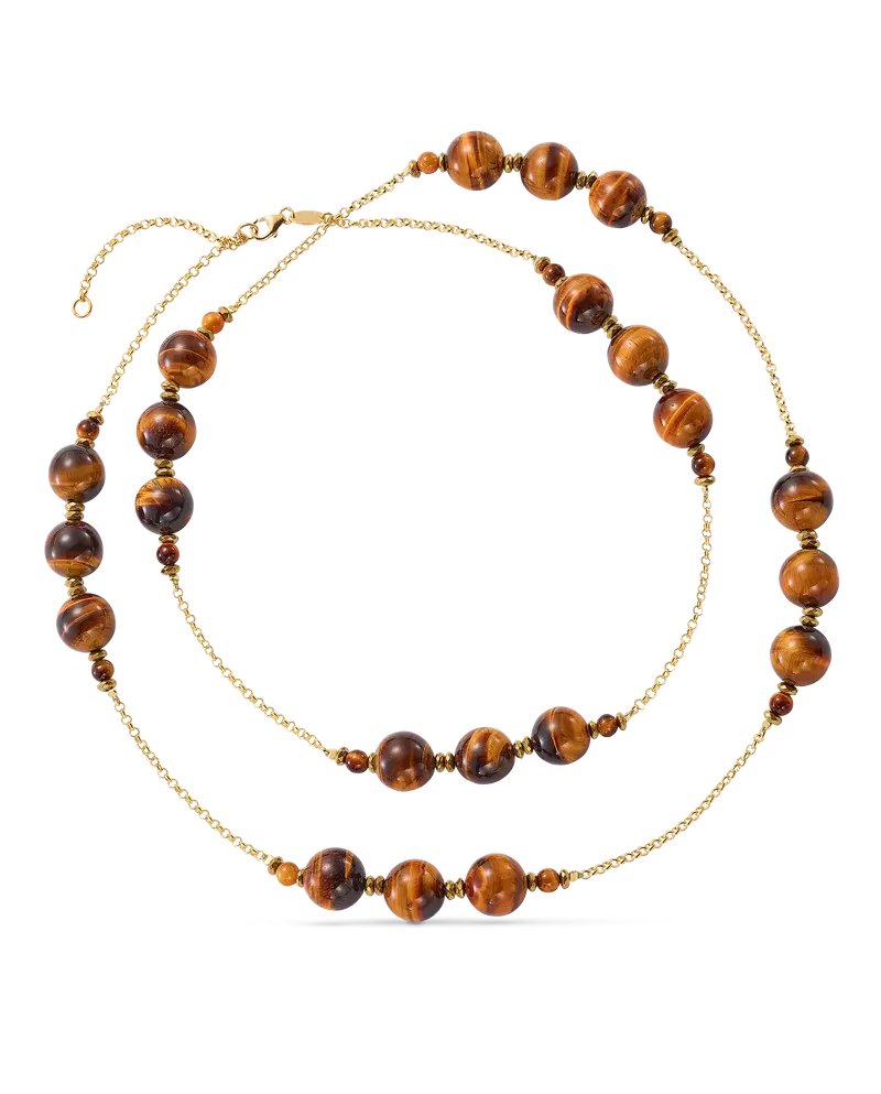 Collar Atlas ojo de tigre, plata dorada