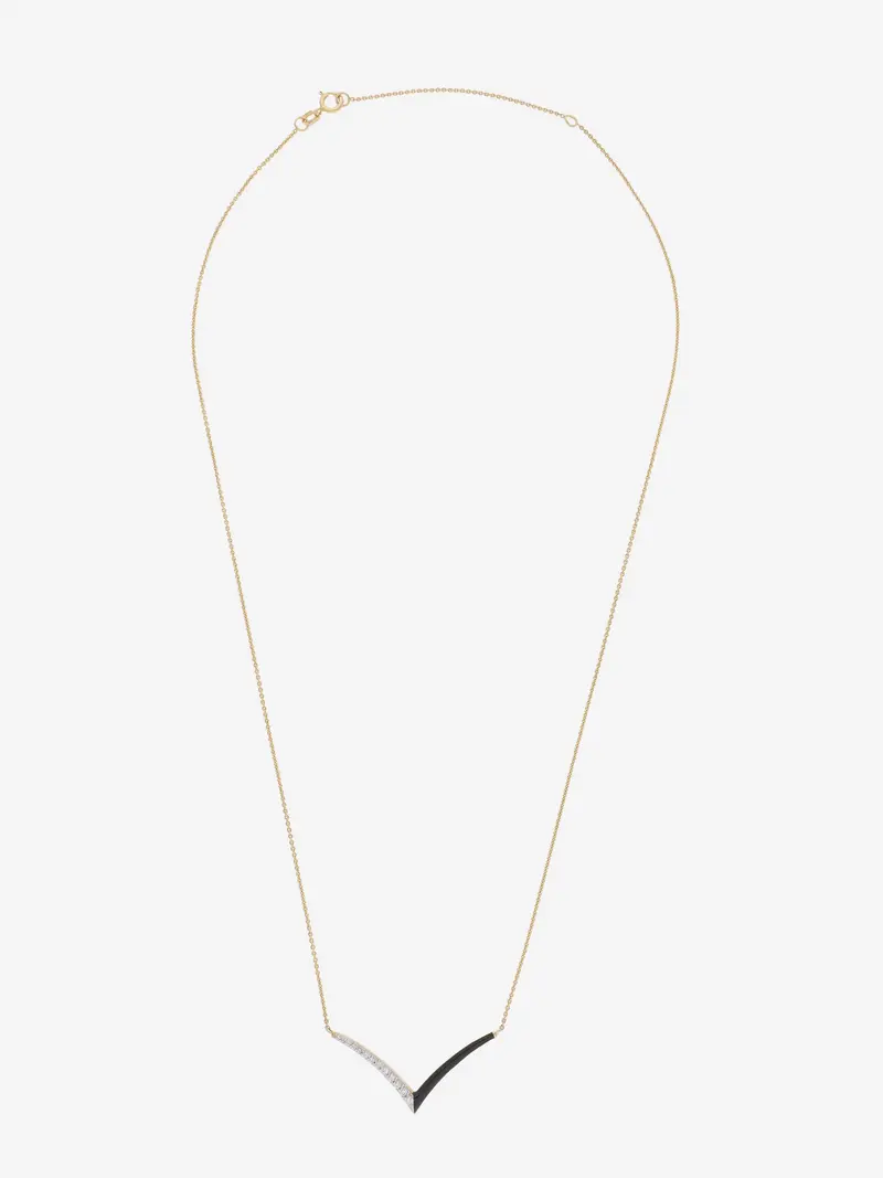 Collar Chevron con Esmalte Negro y Topacio Blanco