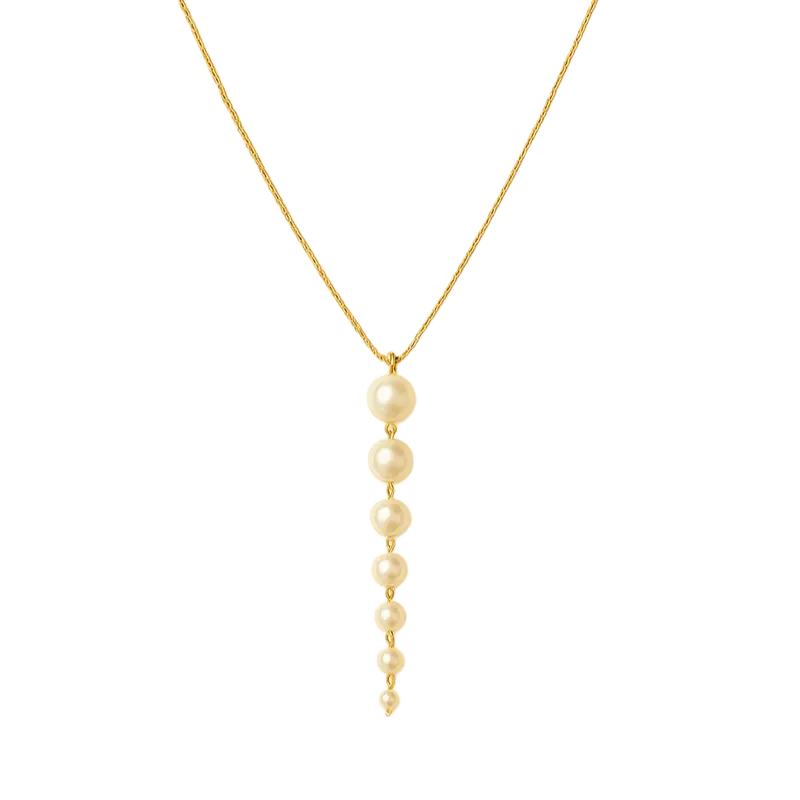 Collar corbata 7 perlas plata de ley y baño de oro 18K