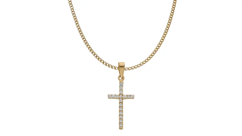 Collar Cruz de Oro 18K con Circonitas y Cadena Barbada Maciza